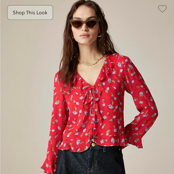 JCREW Floral Red Blouse - Picture 1 of 4